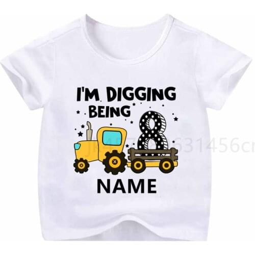 Numbers 1-9 Boy Truck Funny T-shirt Boy Girl Cartoon Tractor Birthday Number Printed T-shirt Boy Girl Funny Cute Gift T-shirt