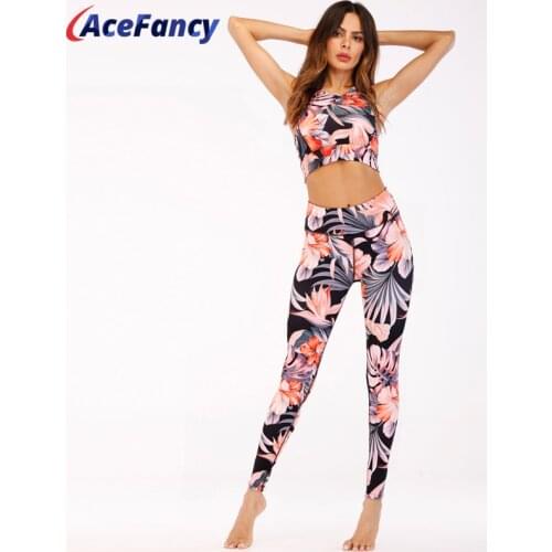 Women Yoga Set Print Sports Crop Top Push Up Seamles Leggins Yoga Women FT031 Two Piece Outfits Sport Wear Women Yoga Set Gym
