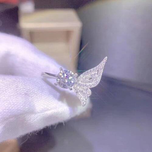 Luxury 1 Carat Rhinestone Angel Wings Opening Adjustable Ring For women Engagement Wedding Band Rings Party Jewelry Gifts