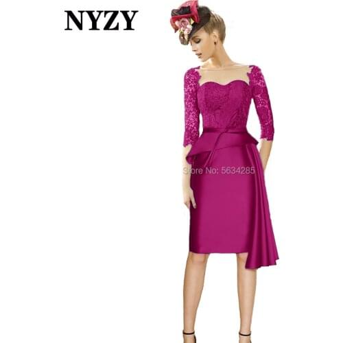 M360G NYZY Elegant Boat Neck Short Mother of the Bride Dresses with Sleeves 2021 Wedding Party Dress Cocktail Church Suits