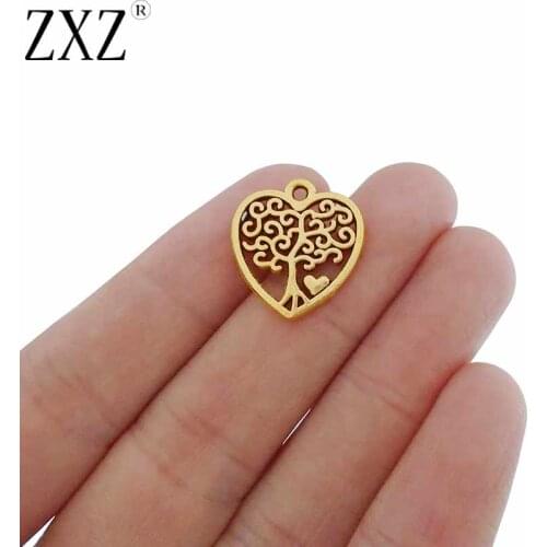 ZXZ 20pcs Antique Gold Tone Heart Love Tree Charms Pendants Beads for Necklace Bracelet DIY Jewelry Making Findings 17x18mm