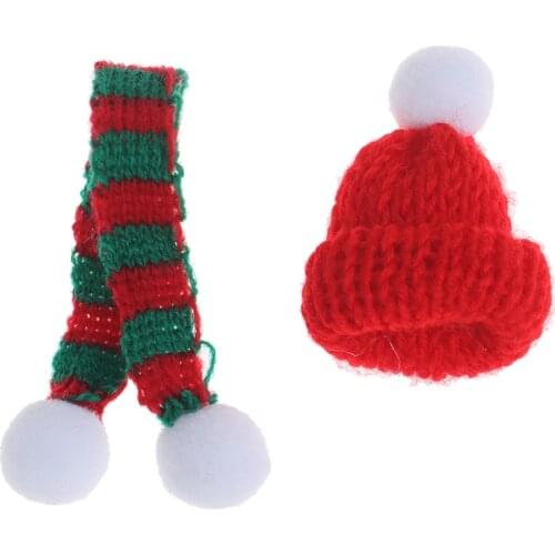 1/6 1/12 Dollhouse Miniature Christmas Hat + Scarf Dollhouse Accessories Decor Best Xmas Gift for Baby Kids Girls