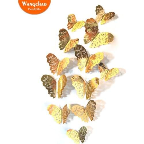 12Pcs Metal Texture Gold Artificial Butterfly Garden Decoration Outdoor Simulation Butterflies Wedding Crafts Party Decoration
