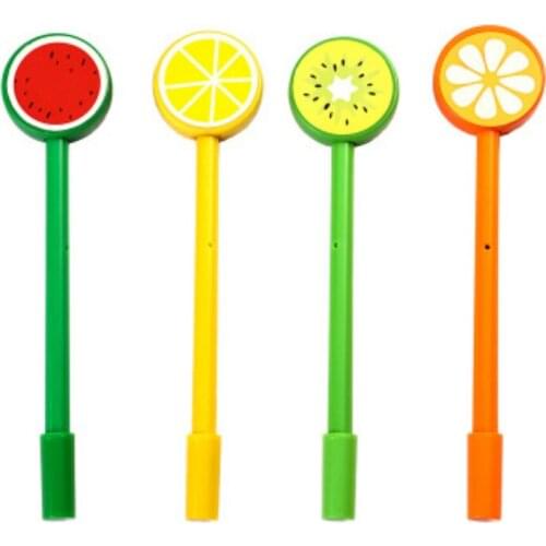 12 PCs Round Fruit Lollipop Gel Pens Set 0.5mm Fine Point Writing Pen Korean Stationery Wholesale