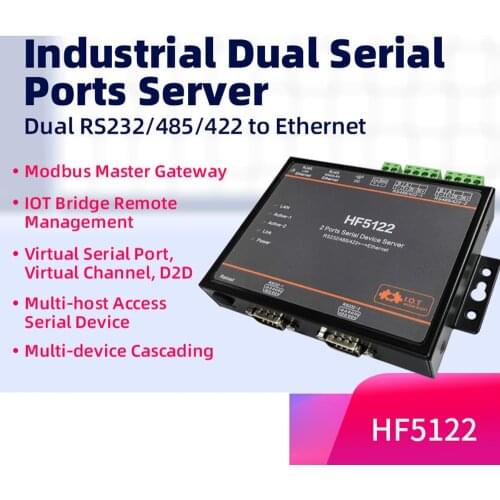 2 serial port RS232 RS485 RS422 to RJ45 Ethernet server converter HF5122 Support TCP/IP/Telnet Modbus TCP Protocol