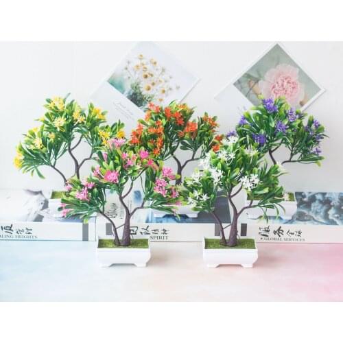 23x26cm 16Heads Artificial Small Tree Green Leaves Potted Bonsai Christmas Halloween Festive Party Home Decoration Fake Flowers