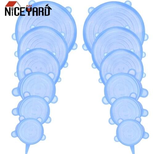 6Pcs Food Fresh Keeping Silicone Lids Durable Reusable Food Save Cover Silicone Stretch Lids Universal Lid Microwave Cover