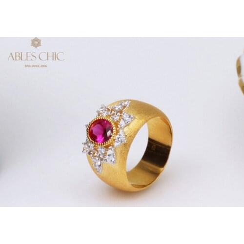 925 Silver 18K Gold Tone Renaissance Ruby Flower Rings Zircon Filigree Star Pattern Wedding Band Premium Classic Fine Jewelry