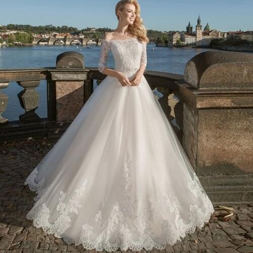 ADLN Off-the-shoulder Ball Gown Wedding Dress with Beads Sweep Train Vestido de Novia Appliqued Bridal Gown Customized