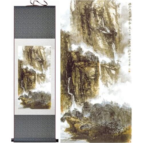 Free shipping landscape painting Home Office Decoration Chinese scroll painting Mountains and river painting