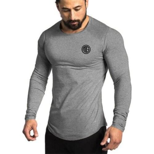 Brand 2021 Fashion Workout Clothing Solid Color Long Sleeve Slim Fit T Shirt Men Cotton Casual T-Shirt Sportswear Gyms Tshirts
