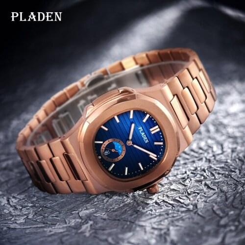 Relojes luminosos de hombre PLADEN Rose Gold Luxury Famous Brand Classic Husband Watches Business Waterproof Hour Gift For Man