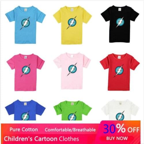 Summer Short Tshirt Design Lighting Boys T Shirt Kids Baby Girls Children Short Sleeve Clothes 1-14Year Black Blue Free Shipping