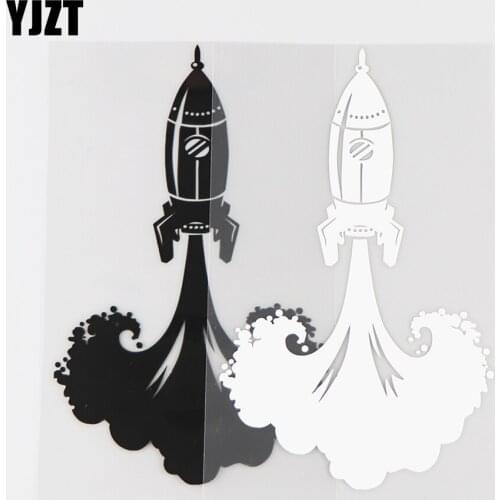 YJZT 9.7X15.9CM Interesting Car Stickers Space rocket Fly Up Planet Saturn Art Vinyl Decals Black / Silver 10A-0110