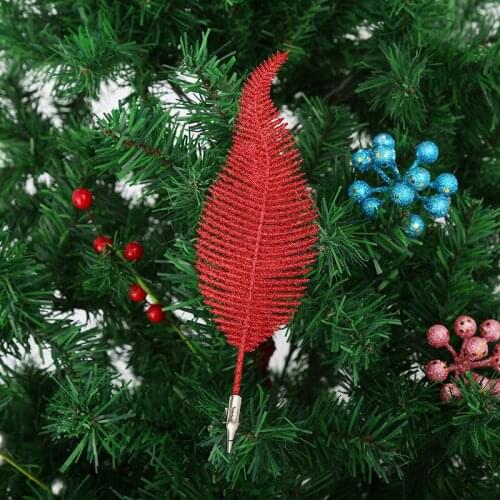 5Pcs Artificial Phoenix Leaves with Clip Christmas Tree Decor Ornaments Accessories Multi-color Xmas Decor New Year Gift Wrap