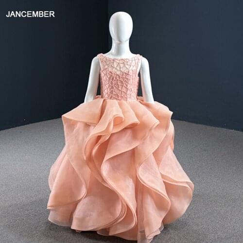 J66720K Jancember Flower Girl Dresses For Wedding O Neck Sleeveless Beaded Lace Up Ball Gowns For Kids Robe Soiree Fille Baljurk
