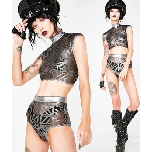 Jazz Dance Costumes Nightclub Bar Gogo Dj Printed Mesh Clothing Outfits Ladies Singer Birthday Party Stage Show Dancewear DT571