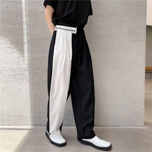 2021 Autumn Korean style Personality black white Mixed colors suit pants men casual loose suit Pants men trouser,M-XXL