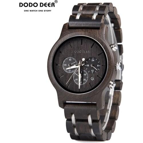 DODO DEER Stop Watches for Mens Quartz Wrist Ebony Wood Complete Calendar Auto Date Display Male часы касио оригинал in Gift Box