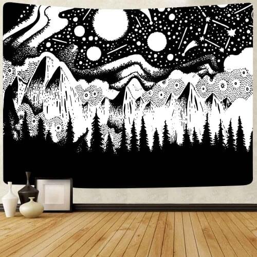 Simsant Moon and Star Tapestry Black and White Colorful Mountain Art Wall Hanging Tapestries for Living Room Home Dorm Decor