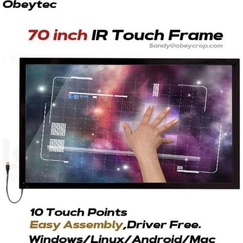 Obeytec 70" USB Multi Touch Frame, 10 Touches IR Touch Screen, Free Driver, Without Glass OBF70WH00D