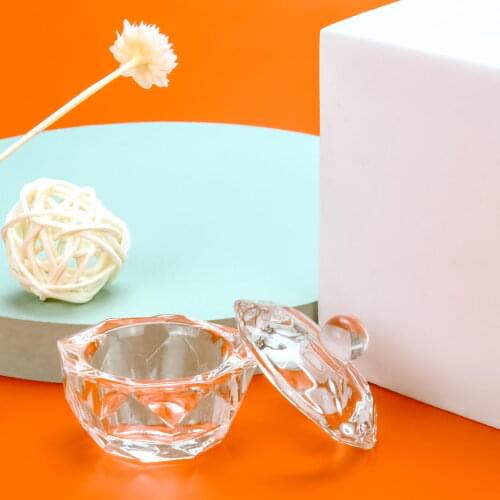 2Pcs Clear Nail Art Acrylic Liquid Powder Dappen Dish Bowl Glass Crystal Cup&Lid