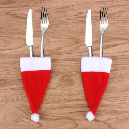 Santa Claus Christmas Mini Hat Indoor Dinner Spoon Forks Decorations Ornaments Xmas Craft Supply LX8129