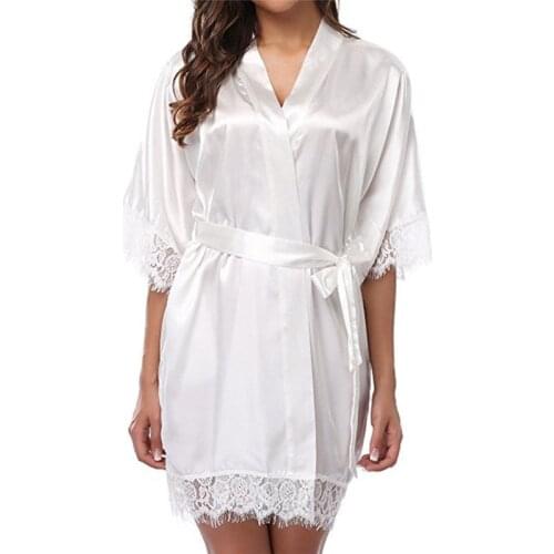 Sexy Wedding Dressing Gown Women Short Satin Bride Robe Lace Silk Kimono Bathrobe Summer Bridesmaid Nightwear Plus Size Peignoi