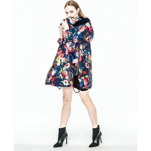 A Loose 2021 Winter jacket Women down jackets oil painting flower medium-long down coat female womens downs outwear Duck down