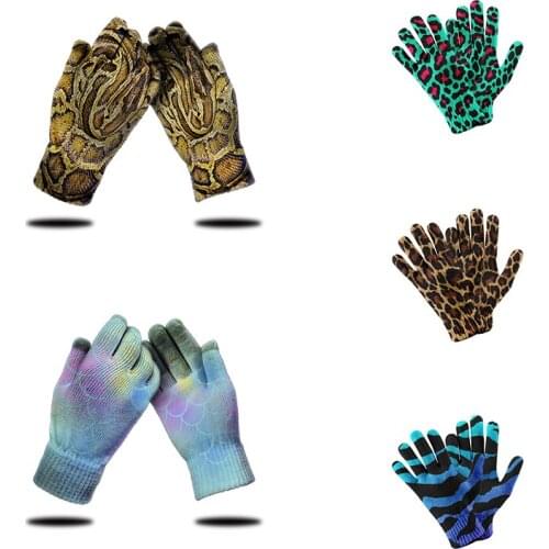 3D Printed Animal Skin Knitted Gloves Fun Snake Skin Leopard Fish Scale Mens Mittens High Quality Touch Screen Non-Slip Gloves
