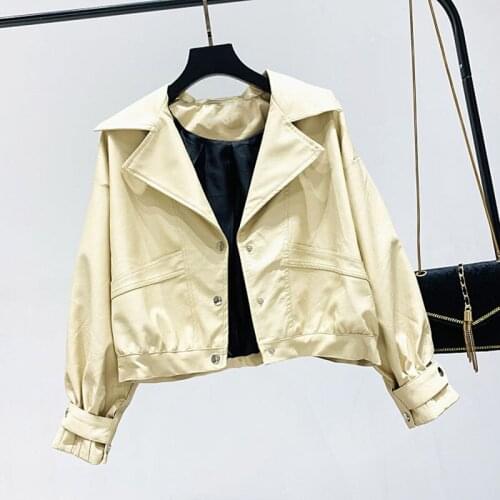 Short Faux PU leather jacket Women Autumn Streetwear Motorcycle Biker jacket Loose Oversized Casual Leather Coat Veste Femme