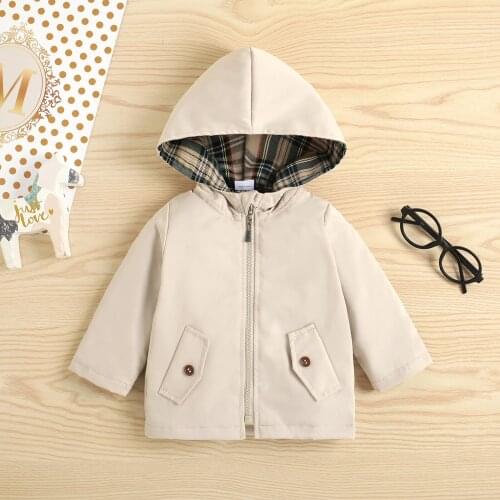 Pudcoco Infant Plaid Hooded Cardigan Baby Long Sleeve Zipper Outerwear with Fake Pockets 6-24M Jackets