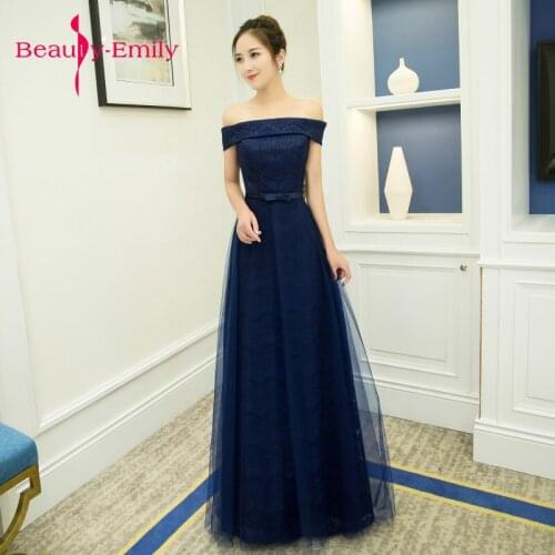 Beuaty Emily Boat Neck Lace Evening Dress Long 2019 Prom dresses A-Line Lace Up Formal Party Prom Dresses