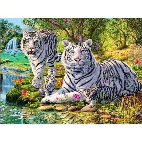 Animal 5D Square Diamond Embroidery White tiger Rhinestone wall stick Diamond pattern Painting Cross Stitch home decoration
