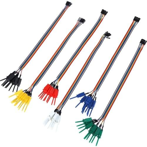 10pcs 300mm High Efficiency Test Hook Clip Logic Analyzer Cable Gripper Probe Test Clamp Kit Yellow/Red/Black/Green