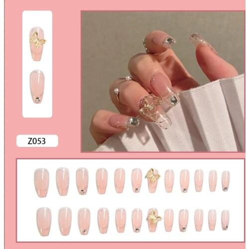 High Quality 24pcs Butterfly Nail Patch Glue Type Removable Long Paragraph Fashion Manicure Wearable False Nails Patch