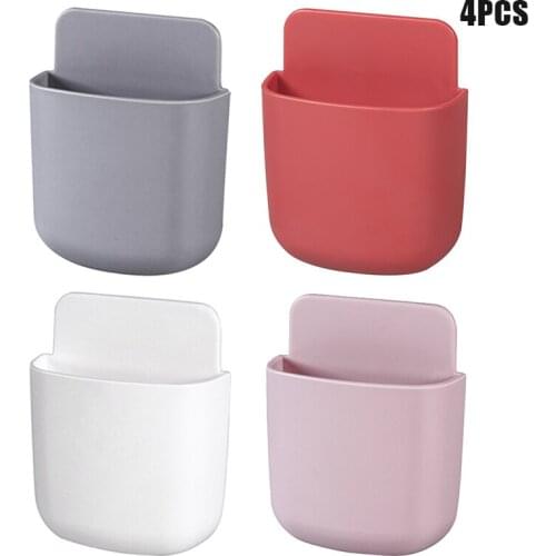 4 PCS Punching-free Wall Storage Pocket Self Adhesive Wall-mounted Remote Holder Space-saving Organizer for Door Phone _WK