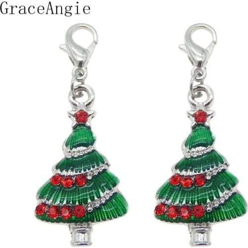 6pcs Green Tree Red Crystal Christmas Gift Santa Claus Dec lovely Jewelry Findings With lobster clasp DIY Earring Charms Crafts