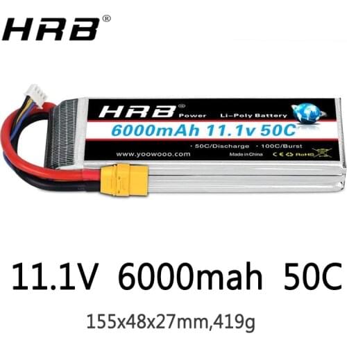HRB Lipo 3S Battery 11.1V 6000mAh 50C XT60 XT90 XT90-S Deans T EC5 Female For Traxxas Trex Helicopter Airplane Car Boat RC Parts
