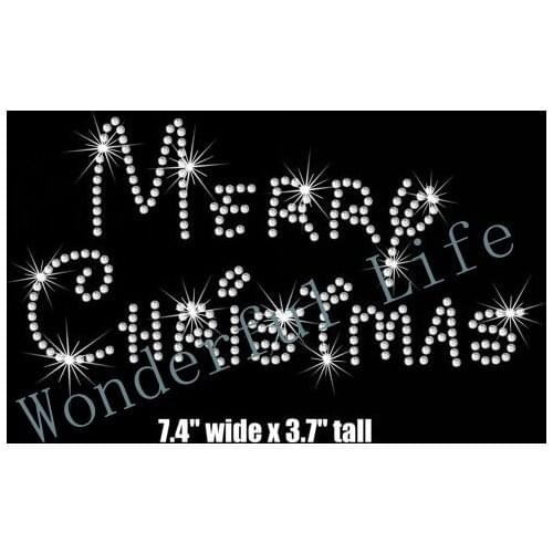 Free shipping 7" Disny font Merry Christmas iron on rhinestone transfer applique patch
