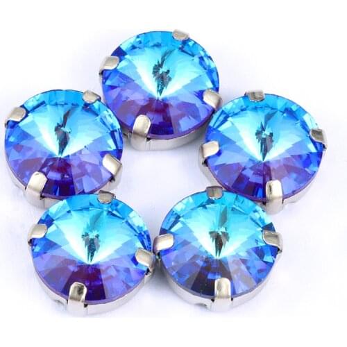 Mocha Fluorescence Shiny Round Rhinestones With Claws Sew On Stones Round Rivoli Crystal Stones Copper Claws Rhinestones