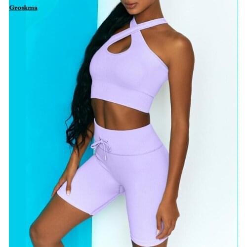 Cross Straps Bra+High Waist Shorts Women Seamless Yoga Suits Fitness Gym 2 Piece Set Workout Running Sports Exercise Clothes