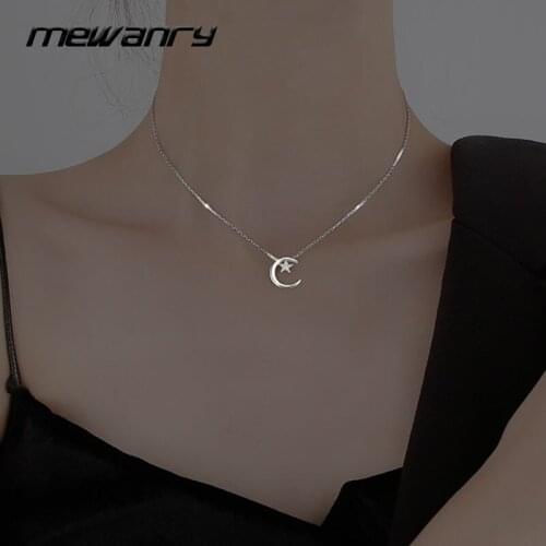 Mewanry 925 Sterling Silver Clavicle Chain Necklace 2021 Trend Elegant Creative Star Moon Zircon Bride Jewelry Gifts for Women
