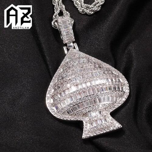 AZ Hip Hop High-Quality Square Zircon Stone Heart Pendants NecklaceLong Link Chain Necklace for Women Men Free Shipping