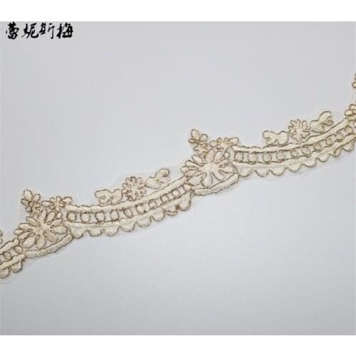 Delicate 2Meters Wedding Dress Cording Lace Applique Gold Thread Embroidery Lace Accessories Trim Lace Edge Border 5.5cm LJ0108