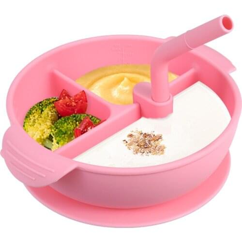 Baby silicone plate Kids Bowl Plates One-piece Placemat with Straw baby feeding bowl baby silica gel dishes kids tableware