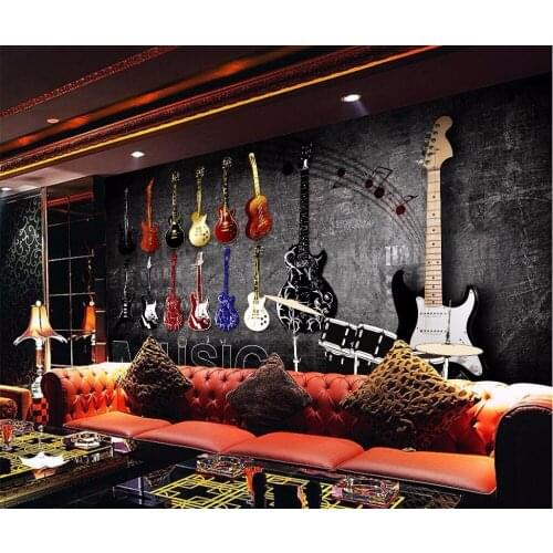 CJSIR Custom Photo Wallpaper Mural American Retro Nostalgic Rock Music Instrument Brick Wall European Background Wall Decor