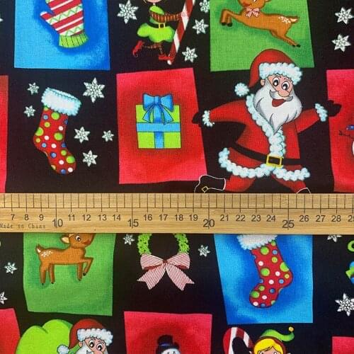 Good Christmas Fabric Black Bottom Cotton Fabric Santa Claus Sock Elk Printing Fabric Sewing Patchwork DIY Shirt Clothing/dress
