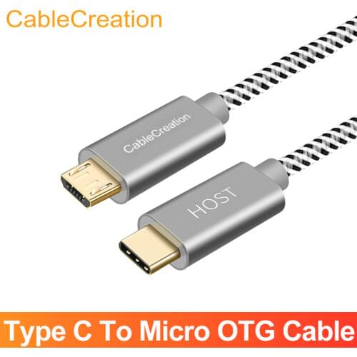 USB C to Micro USB OTG Cable, CableCreation Type C Braided Cord, 480Mbps Compatible with Galaxy S8, S9, Android Devices, Gray