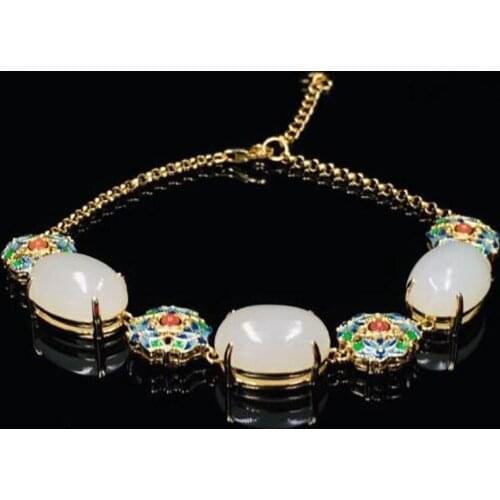 Beautiful 925 Silver Gold HeTian Jade Beads Inlay Lucky Bracelet Gift Certificate For Women Fine Jewelry